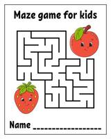 Maze game for kids with strawberries and apples vector