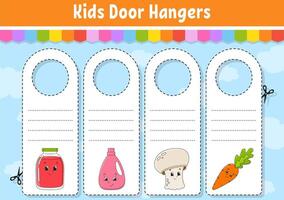 Kids door hangers with vegetables and fruits vector