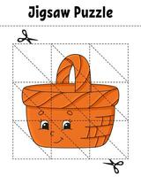 Jigsaw puzzle with a basket and scissors vector