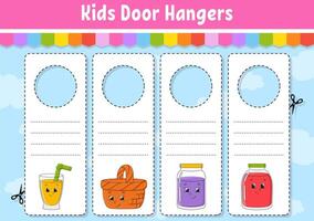Kids door hangers with fruit and vegetables vector