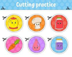 Cutting practice with vegetables and fruits vector