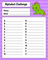 Alphabet challenge worksheet with a lizard vector