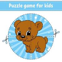 Puzzle game for kids with a cute bear vector