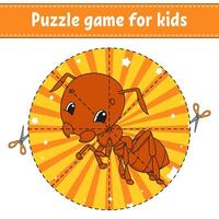 Puzzle game for kids with an ant vector