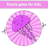 Puzzle game for kids, cut out the jellyfish and cut out the star vector