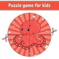 Puzzle game for kids with octopus vector