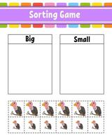 Sorting game with birds and small and big vector