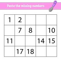 Paste the missing numbers worksheet for children vector