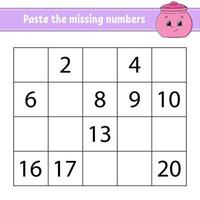 Paste the missing numbers sudoku game for children vector
