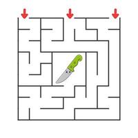 A maze with a knife and a green arrow vector