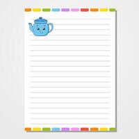 Note pad with cute teapot illustration vector