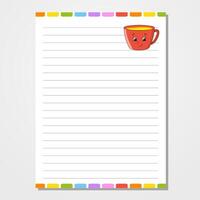 A note pad with a cup of coffee on it vector