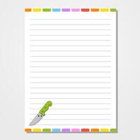 A note pad with a knife and a pencil on it vector