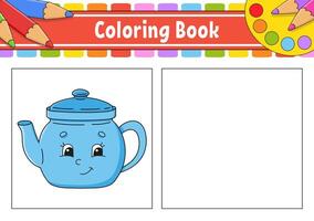 Coloring book with a teapot and pencils vector