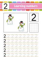 Learning numbers worksheet with snowman vector