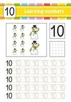 Learning numbers worksheet with snowmen vector