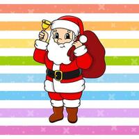 Santa claus with a bell on a rainbow background vector