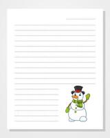 A note paper with a snowman on it vector
