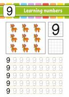 Learning numbers worksheet with animals vector