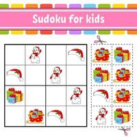 Sudoku for kids with snowman and gifts vector