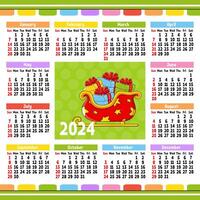 A colorful calendar for the year 2021 with a sleigh vector