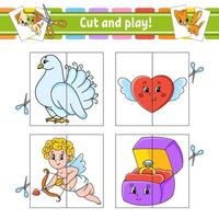 Cut and play game for children with cupid and heart vector