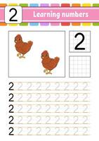 Learning numbers worksheet with chicken and number 2 vector