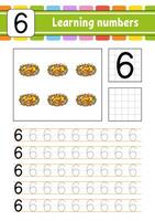 Learning numbers worksheet with six numbers vector