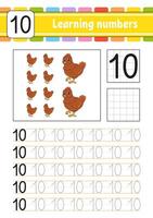 Learning numbers worksheet with chickens vector