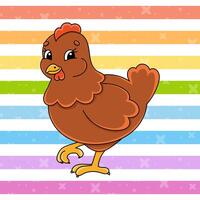 A cartoon chicken on a rainbow background vector