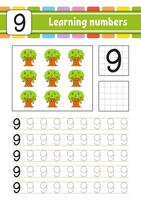 Learning numbers worksheet with trees and numbers vector