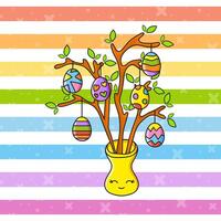 A colorful easter tree with eggs in it on a rainbow background vector