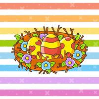 Easter eggs in a nest on a rainbow background vector