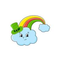 A cartoon cloud with a hat and rainbow vector