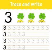 Trace and write number 3 worksheet vector