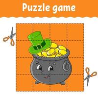 Puzzle game for children with pot of gold vector