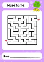Maze game for kids with a gold coin and a shamrock vector