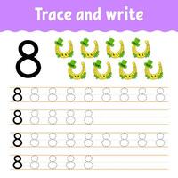 Trace and write the number 8 on a white background vector