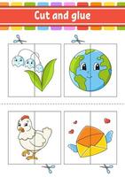 Cut and glue game for children with different pictures vector