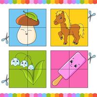 A puzzle game with a horse, a cow, a mushroom and a ice cream vector
