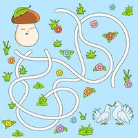 A cartoon maze with a mushroom and doves vector