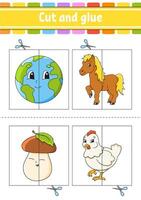 Cut and glue game for children with animals and birds vector