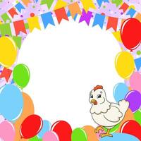 A chicken and balloons on a colorful background vector