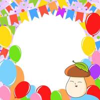 A cartoon character is surrounded by balloons and streamers vector