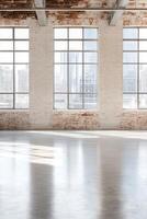 This spacious loft showcases high ceilings and polished concrete floors, exuding an urban vibe with its exposed brick walls and large windows. Ideal for modern branding photo