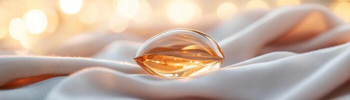A polished amber gemstone glistens on plush velvet, bathed in the gentle flicker of candlelight. The warm hues create an intimate atmosphere ideal for luxury design elements photo