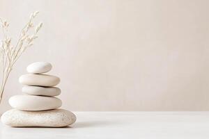 Sophisticated footer featuring layered beige pebble-like shapes, textured with gradients that create a tranquil atmosphere. Ideal for wellness branding and soft-focus designs photo