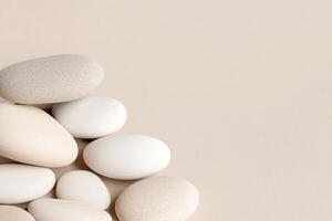 Layered beige tones form soft, organic pebble shapes with subtle textures, creating a sophisticated footer ideal for contemporary wellness branding. The blurred background allows text placement photo