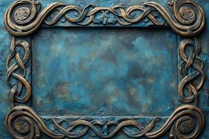 Ancient Celtic-inspired decorative frame with intricate carvings, textured background, and space for custom text photo
