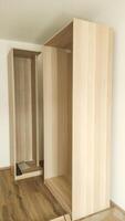 Assembling wooden wardrobe in modern apartment in prague photo